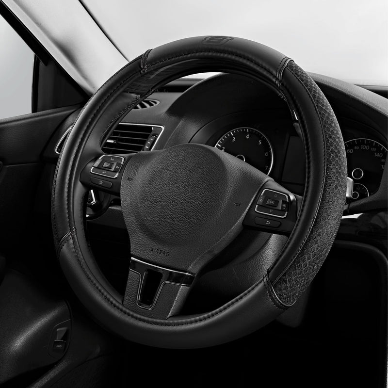 Skechers Air-Cooled Steering Wheel Cover,Leather Car Steering Wheel Cover Universal Fit 14" 1/2-15" Car Wheel Protector for Men Women Fit Suvs,Vans,Sedans,Car,Trucks,Black Black