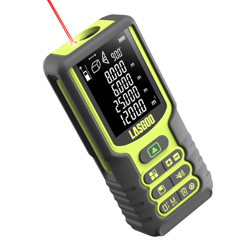 Laser Measure, LASGOO 100m/328ft Laser Measurement Tool, Laser Distance Meter with Angle Sensor, Ft/in/M Units, LCD Backlit Display, Length/Area/Volume/Pythagorean Mode, Battery Included