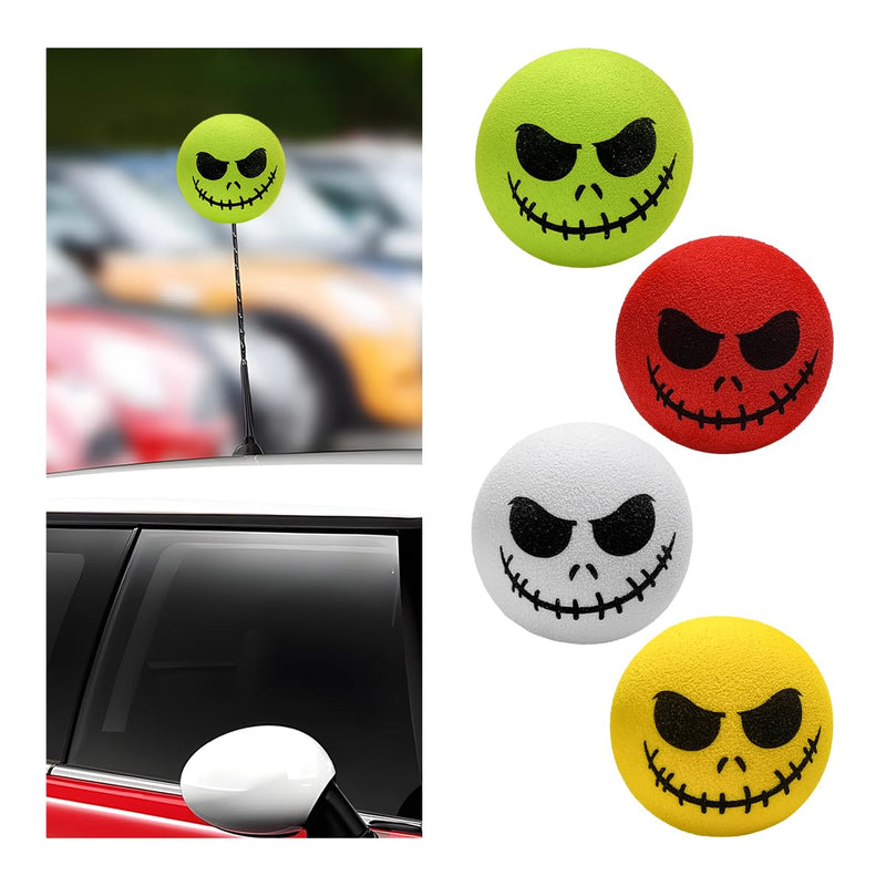 4 PCS Car Antenna Toppers, Skull Spooky Smile EVA Doll Auto Antenna Ball, Halloween Skull Smile Face Anti-Collision Antenna Topper for Most Vehicles, Car Accessories