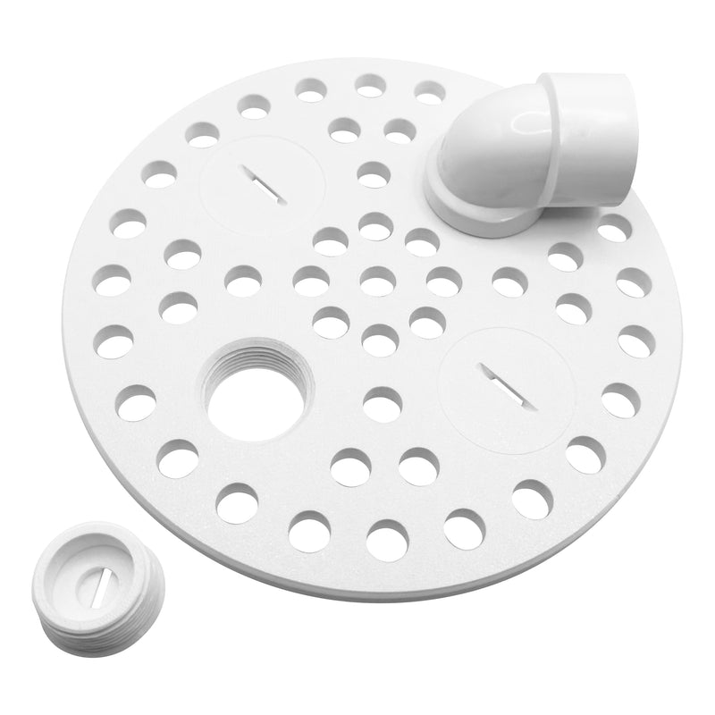 6.5 Inch Plastic Floor Drain Cover Replacement – Round Floor Drain Strainer with 4 Threaded Drain Ports, Includes Fittings, Basement & Garage Drain Grate Kit