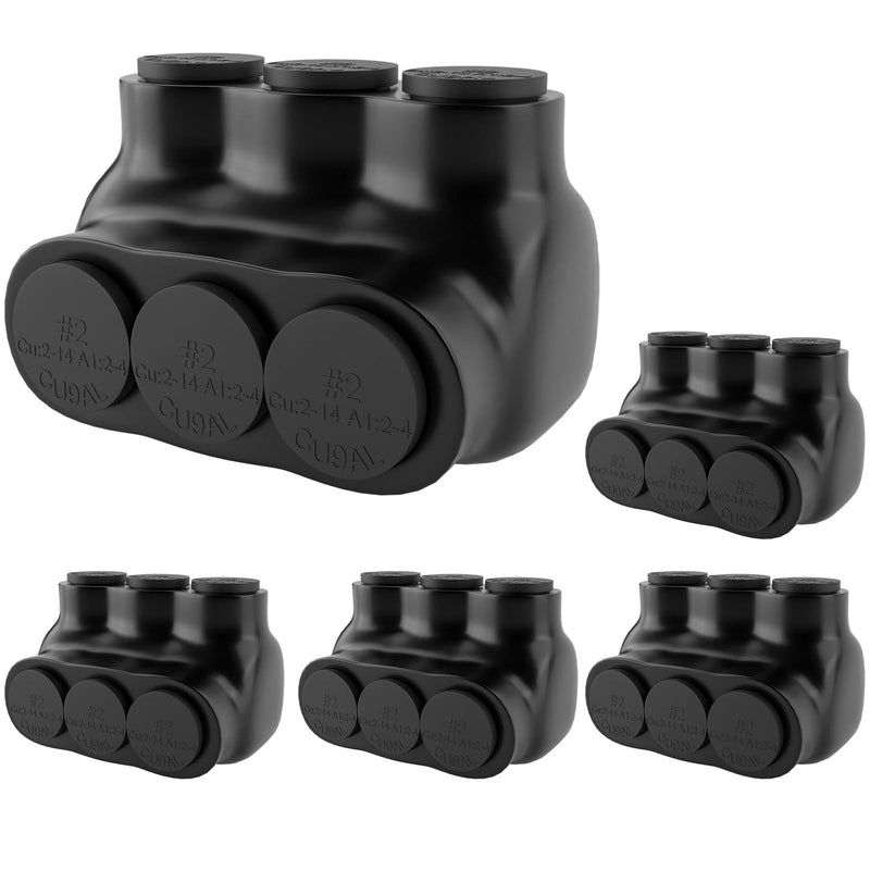 5 Pcs - Insulated Multi Cable Connectors 3 Port Single Entry Splice Electrical Power Connector Black Interconnect Terminals Pre Filled Wire Connectors (2-14AWG Wire Range) 3 Port 2-14AWG