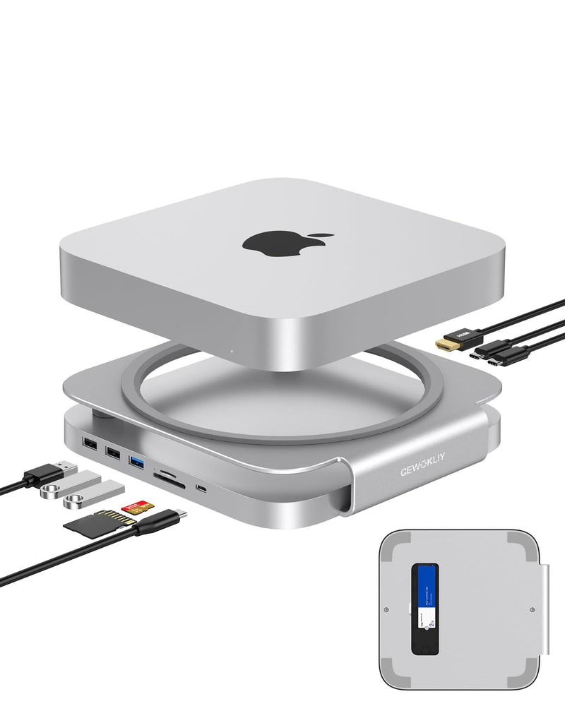 Mac mini Studio Dock and Stand, Hub with SSD Enclosure for NVME/SATA M.2, 4K HDMI Adapter 10Gbps USB A/C Port, TF/SD Card Reader, Dock for Mac mini M1/ M2 and Mac Studio 2024 | Accessories
