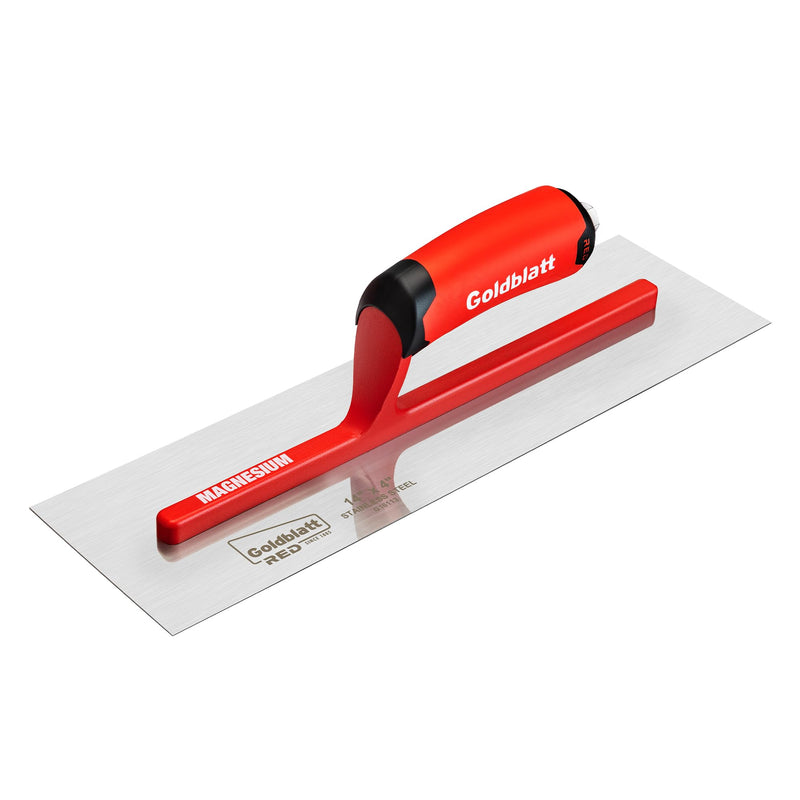 Goldblatt RED 14'' x 4'' Drywall Trowel with Lightweight Magnesium Shank, Stainless Steel Soft Grip Handle Finishing Masonry Trowel for Plastering, Wallboard, Concrete 14"x 4"