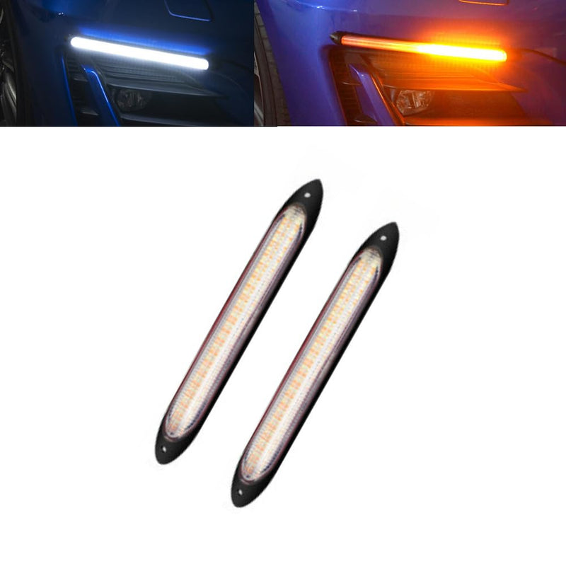 Yolu 2Pcs Flexible LED Daytime Running Light with Starter Scanning Dual-Color Streaming Turn Signal Indicator Light Universal fit 12V vehicles (6.69") 6.69"
