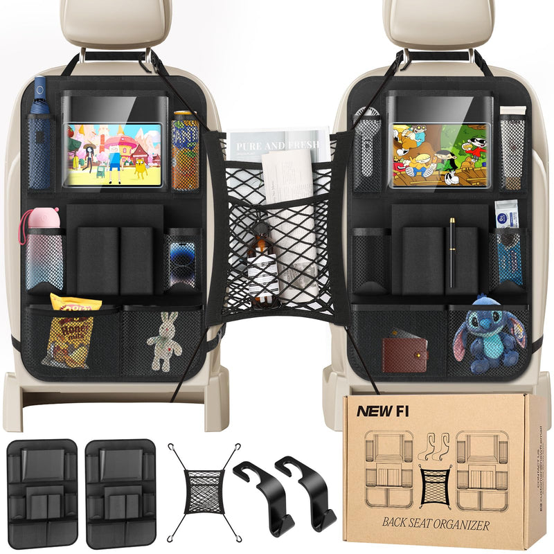 Backseat Car Organizer(20 Storage Pockets),Come with Free 1 Seat Net and 2 Headrest Hook, Touch Screen Tablet Holder, Divider for Driving Safely Children & Pets…, Car Organizer (black) black