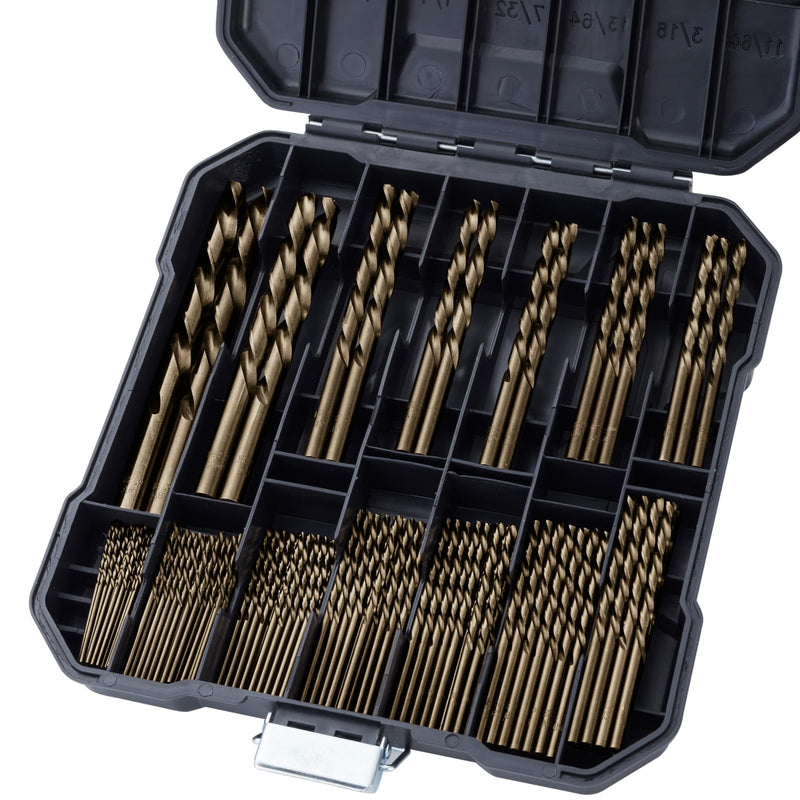 Cobalt Drill Bits Set for Hardened Metal and Stainless Steel, 99Pcs M35 High Speed Steel Twist Jobber Drill Bits 1/16"-3/8", with Plastic Index Storage Case 1/16-3/8 in (99 pcs)