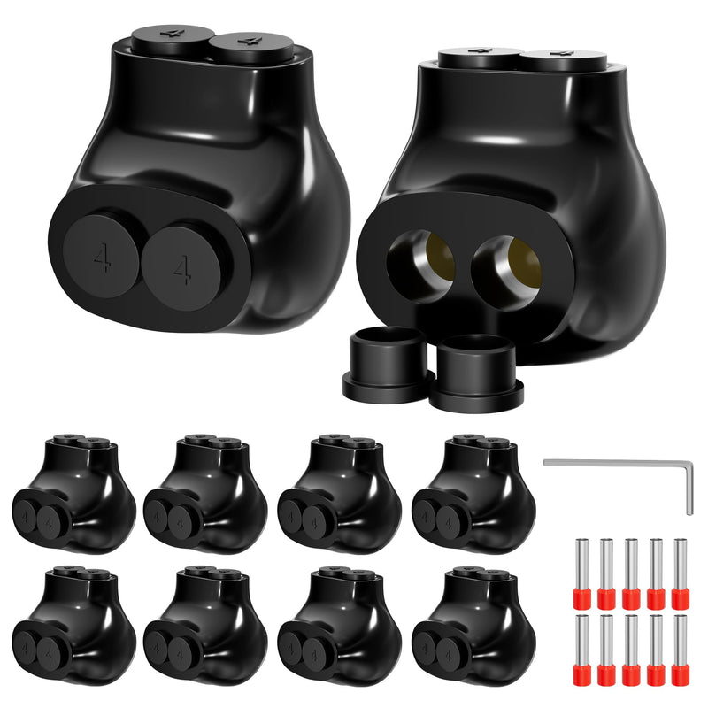 Joinfworld 2 Port Insulated Multi Tap Connector 4-14AWG Aluminum to Copper Wire Connectors Single Side Entry Aluminum Black Insulated Wire Connectors with Slotted Allen Hex - 10 Pack 4-14 AWG(10pcs)
