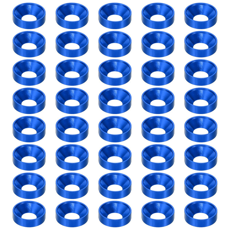 PATIKIL M8 Finish Countersunk Washer, 60pcs Anodized Aluminum Alloy Flat Cup Head Screw Gasket Bolt for Mechanical Accessories Parts DIY Models, Dark Blue 60