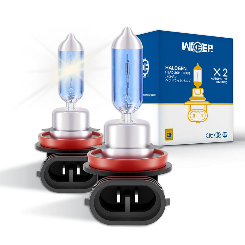 H11 Halogen Headlight Bulbs, Standard DC 12V 55W Low Beam/Fog Light/DRL Replacement, 5000K White Car Headlamp, Pack of 2 H11