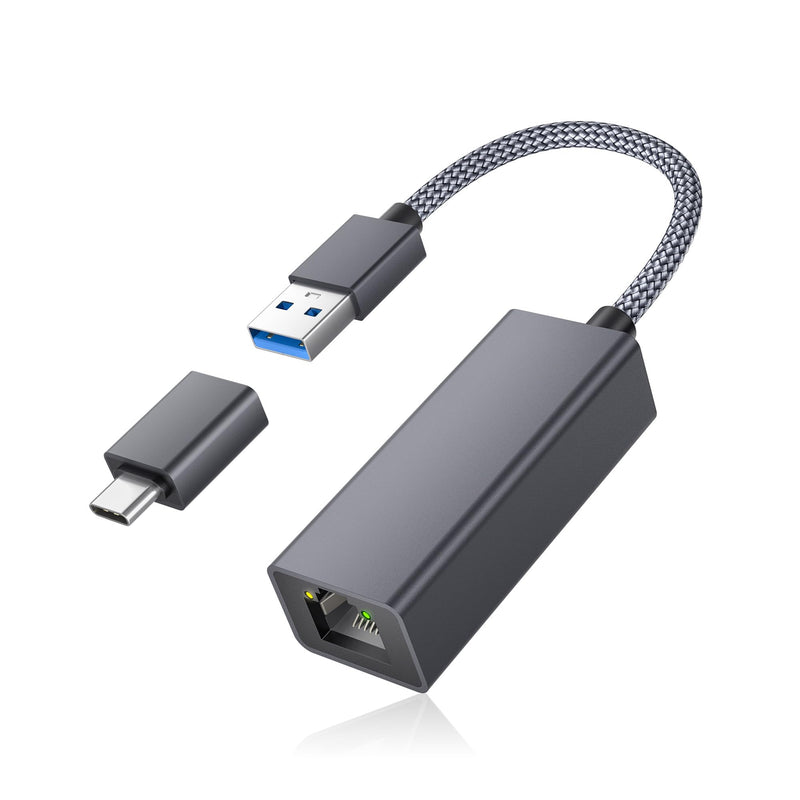 RUXELY USB 3.0 Gigabit Ethernet Adapter with USB-C Converter,1000Mbps RJ45 Connector,Wired LAN Network Adapter for Nintendo Switch,MacBook Air/Pro,Windows,MacOS,iPadOS,Tablets,Android,Linux,Laptop,PC USB +OTG TO RJ45 Gray
