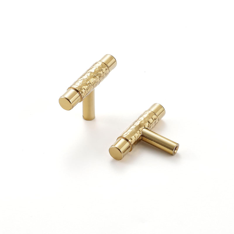 Polished Brass Cabinet Pulls, 5 Pack Modern Gold Solid Brass Dresser T-Bar Handles Cupboard Drawer Hardware for Bathroom Kitchen (5, T Knobs Single Hole)