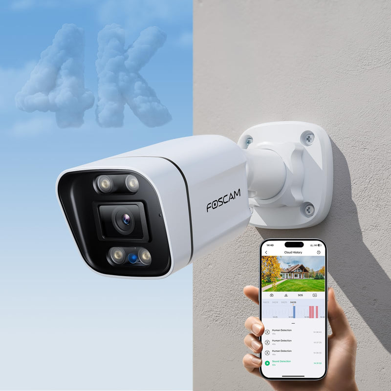 FOSCAM 4K 8MP IP PoE Security Cameras Wireless Outdoor, V8EP Surveillance Camera for Home Security, 120° FoV, 20x Zoom, AI Detect Human/Vehicle, 66FT Color Night Vision,Siren Alert,2-Way Audio,IP66 8MP POE Cam
