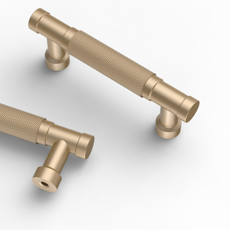 Asidrama 10 Pack 3 Inch(76mm) Champagne Gold Cabinet Pulls Knurled Kitchen Cabinet Handles, Cabinet Pulls Kitchen Cabinet Hardware for Cupboard Drawer Pulls 3" Hole Center
