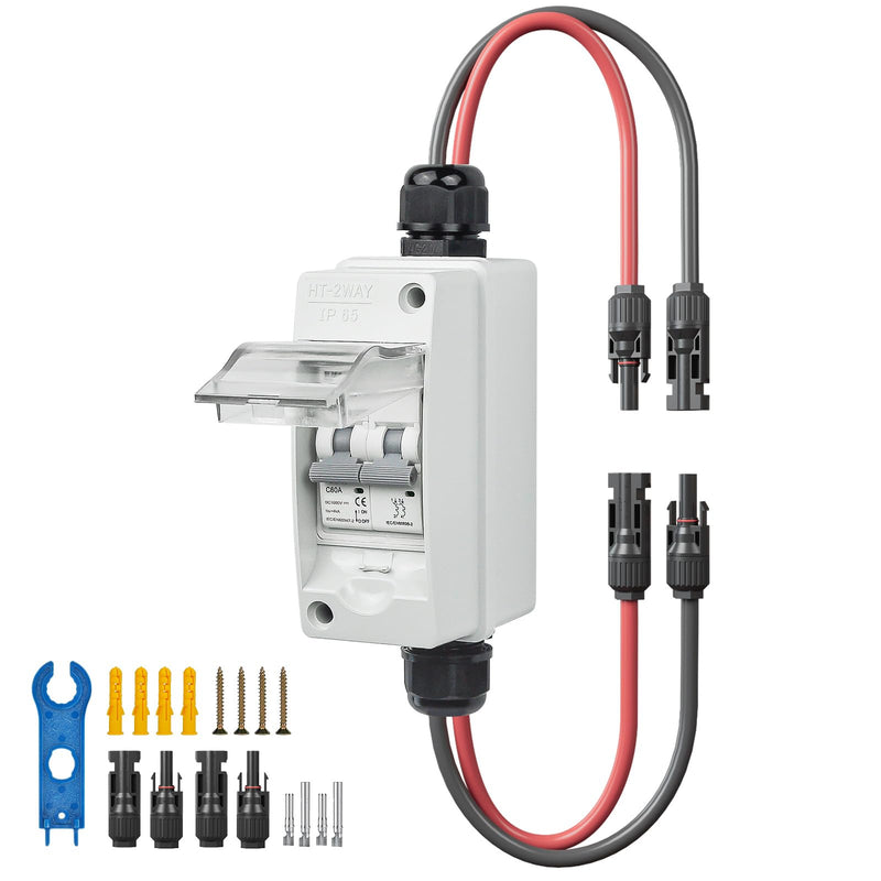 Solar Panel Disconnect Switch 1000V 60A PV Disconnect Switch Outdoor Miniature Circuit Breaker IP65 for Solar PV Homes Battery (1000V 60 Amp)