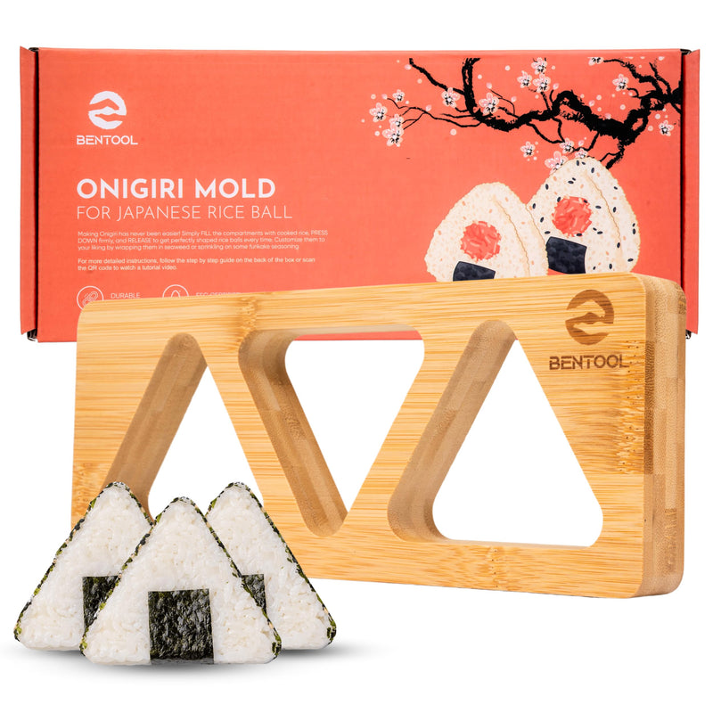 Onigiri Mold Set for Japanese Gift - Bamboo Medium Rice Ball Mold Kit for a DIY Bento Picnic - Wooden Rice Molds for Kids' and Family Lunch/Snack