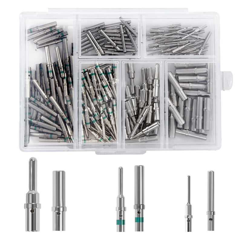 200PCS Solid Pin Connector Kit for Deutsch Connectors - Closed Barrel Contacts Kit Size 12 16 20 Male and Female Terminals for DTP, DT, DTM Series Connectors, 22-12AWG 200PCS SOLID CONTACTS