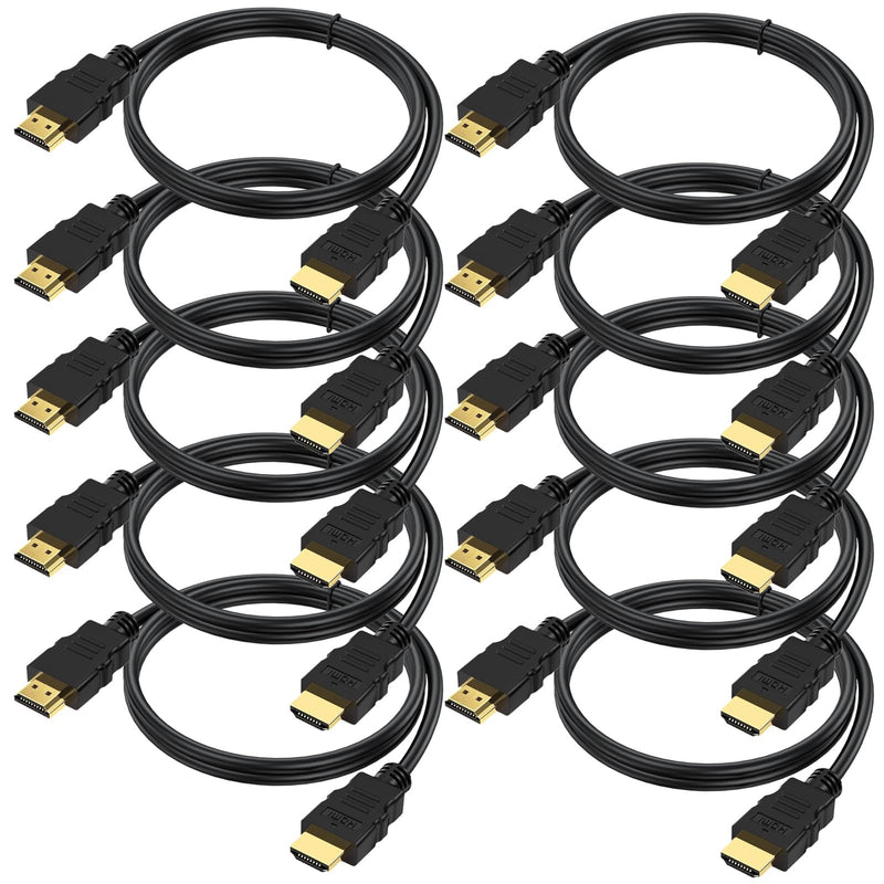 4K HDMI Cable 3 FT 10-Pack, 3FT HDMI Cord 4K@60Hz, Shielded HDMI Cord Support HDCP 2.2, HDR, 3D, eARC, ARC & CL3 Rated | for TV, Laptop, Monitor, PS5, PS4, Xbox One, Fire TV, Soundbar, Roku & More Black