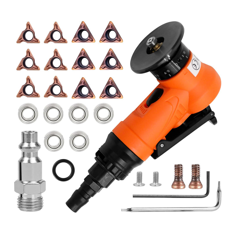 2 in 1 Mini Pneumatic Chamfering Machine, 45° Arc Corner Beveling Trimming Deburring Machine 30000RPM Handheld Chamfering Air Chamfer Tool with 1/4 Inch Air Inlet (C&R Angle Blades,Orange) C&R Angle Blades Orange