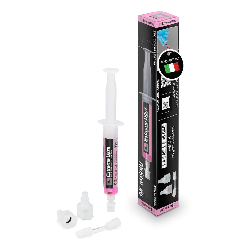 Extreme Ultra | A/C Leak Stop for HVAC/R Systems Up to 6 Tons (21 kW) | Works with All Refrigerants and Lubricants | Includes 1/4 SAE and 5/16 SAE Adapters | 0.2 fl oz (6 mL) Cartridge