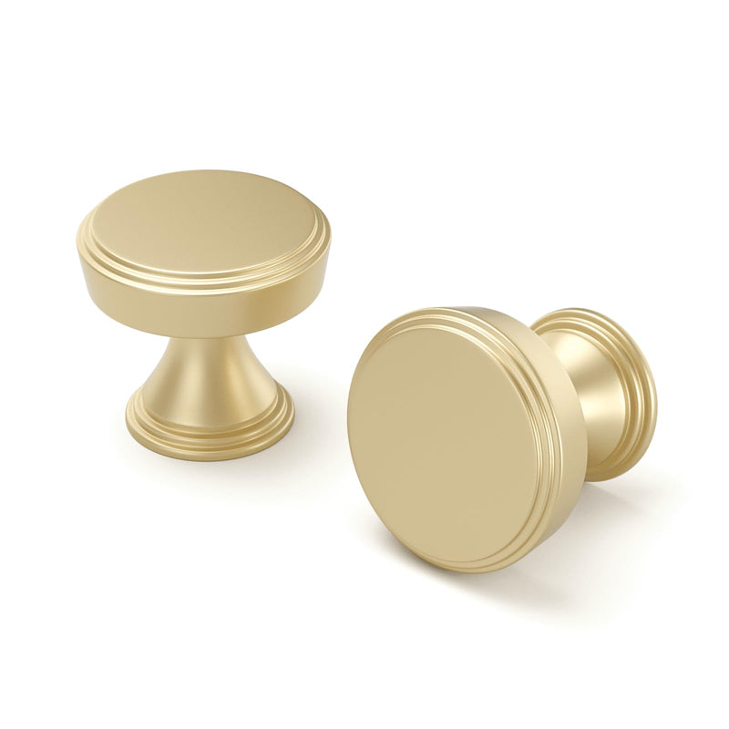 Haliwu 10 Pack Gold Cabinet Knobs Brushed Brass Drawer Knobs, Round Gold Cabinet Handles, Single Hole Kitchen Drawers Handles, Aluminum Alloy Hardware for Dresser Cupboard Brushed Gold