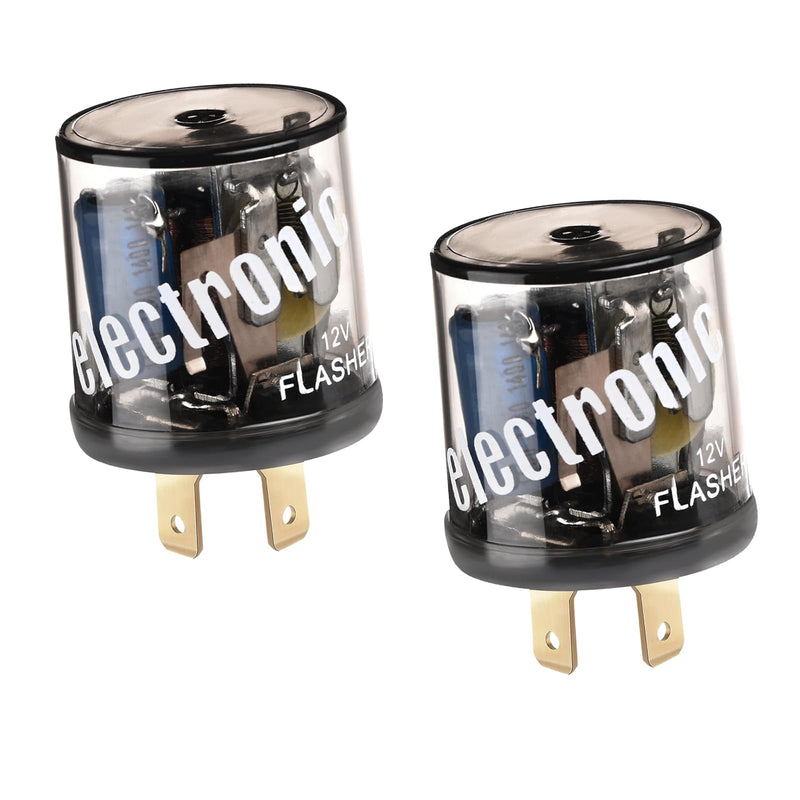 2PCS LED Flasher Relay, 2 Pin 12V Heavy Duty LED Turn Signal Relay for Fixing Hyper Flashing, 2 Prong Round Electronic Flasher Blinker Relays Replacement for Car Truck SUV 2Pin-2PCS