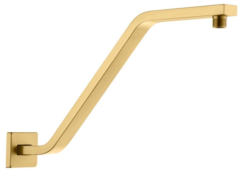 Square Shower Head Extension Arm with Flange, 16.5 Inch Z/S Shaped High Rise Shower Pipe Extender Wall-Mounted for Fixed Bathroom, Shower Head Goose Neck Arm - Extra Long Thread, Brushed Gold