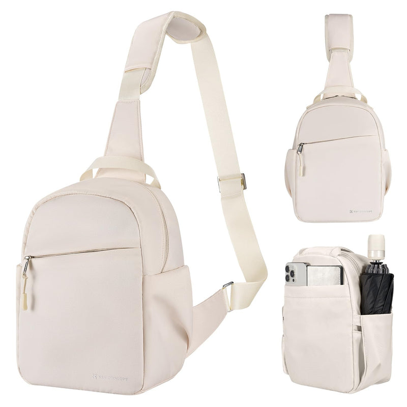 K&F CONCEPT Camera Sling Bag, Compact Crossbody Bag for DSLR Mirrorless | Lightweight Fabric, with Tripod Holder, Quick Access & Custom Dividers, Men & Women, for Sony Canon Nikon, Beige, BS06 Beige-01 Sling Bag-5L