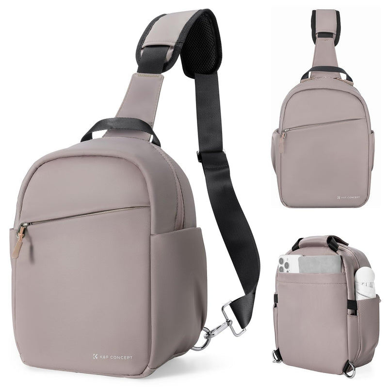 K&F CONCEPT Camera Sling Bag, Compact Crossbody Bag for DSLR Mirrorless | Lightweight Fabric, with Tripod Holder, Quick Access & Custom Dividers, Men & Women, for Sony Canon Nikon, Gray Pink, BS06 Grey Pink Sling Bag-5L