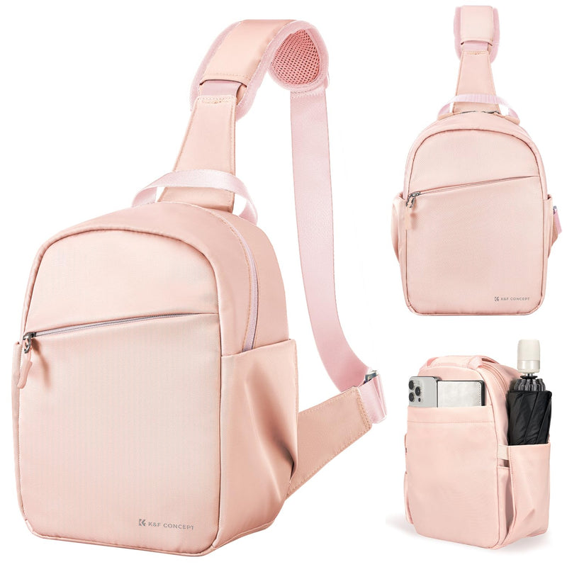 K&F CONCEPT Camera Sling Bag, Compact Crossbody Bag for DSLR Mirrorless | Lightweight Fabric, with Tripod Holder, Quick Access & Custom Dividers, Men & Women, for Sony Canon Nikon, Pink, BS06 Sling Bag-5L