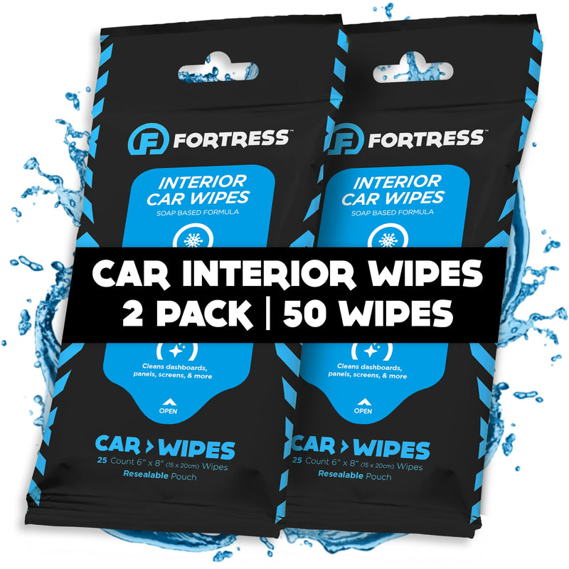 Fortress Car Interior Wipes (25 ct, Pack of 2) for Car Interior Cleaning, Dashboard, Seats, Detailing, and Steering Wheel [Travel Size] Skin-Safe Car Interior Cleaner Supplies No Microfiber Cloth