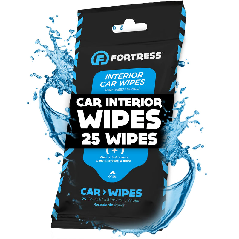Fortress Car Interior Wipes (25 ct.) for Car Interior Cleaning, Dashboard, Seats, Detailing, and Steering Wheel [Travel Size] Skin-Safe Car Interior Cleaner Supplies 1 No Microfiber Cloth