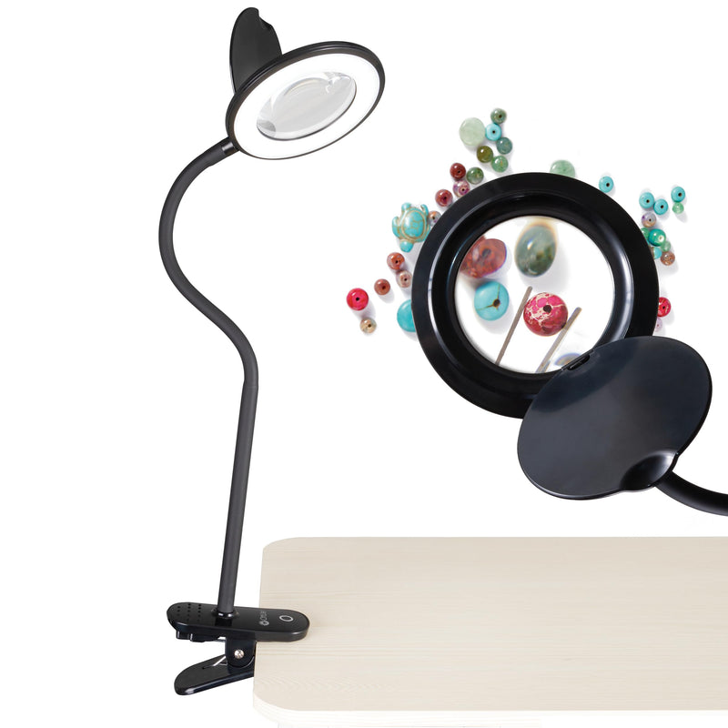 OttLite LED Lamp Clip On Magnifying Glass with Light – Optical Grade Magnification, Adjustable Arm, ClearSun LED Technology for Crafting & Needlework, Great Desk Lamp, Book Light, Reading Lamp Black