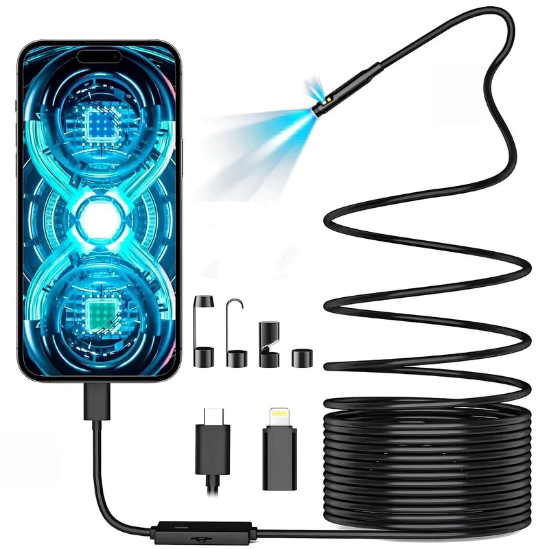 Borescope1920P HD Endoscopic Camera - with 8 Adjustable LEDs, 16.4ft Semi-Rigid Serpentine Camera, 7.9mm IP67 Waterproof Inspection Tool for iOS and Android Devices Gift