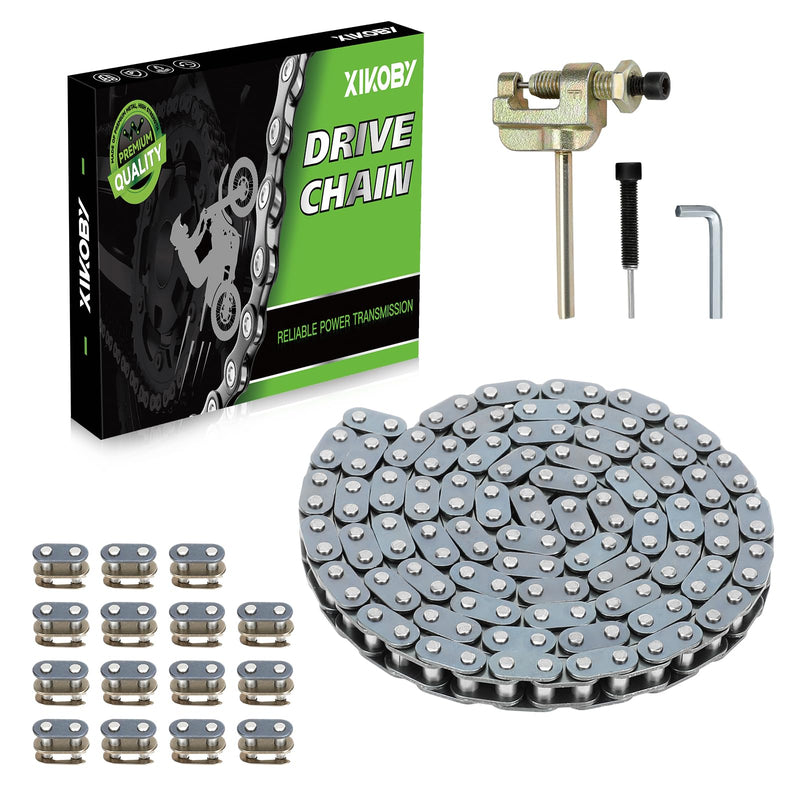 T8F Chain 134 Link Drive Chain Breaker Compatible with SYX Moto 50cc Dirt Bike Mototec SSR X-pro Coolster 47cc 49cc 2 Stroke Engine Pocket Rocket Pit Bike Mini ATV Quad 4 Wheeler Go Kart Parts A-silver