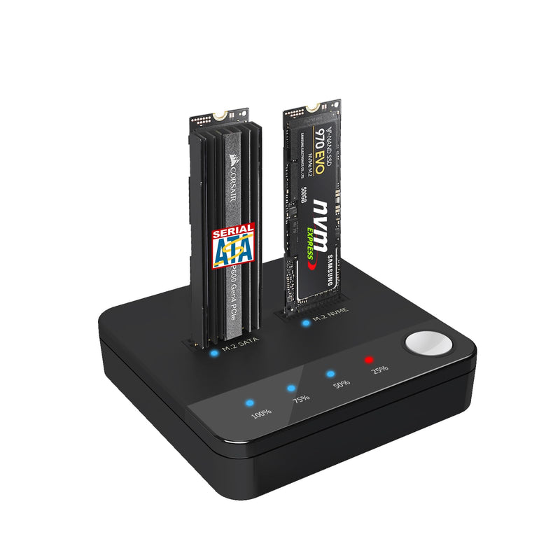 SETHDA M.2 NVME/SATA Duplicator, Dual-Bay Offline Clone M.2 NVME/SATA Docking Station, M.2 Reader 10Gbps for Both (M Key, B+M Key) PCIE NGFF Dock, Size 2230/2242/2260/2280/22110 Enclosure