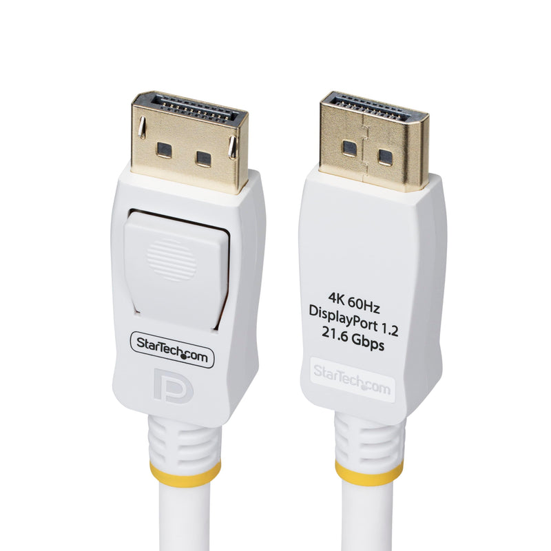 StarTech 10ft DisplayPort 1.2 Cable, 4K 60Hz, White, 21.6Gbps | VESA Certified, Latching DP Connectors, DP12-CABLE-10FTW 10 ft (3 m)