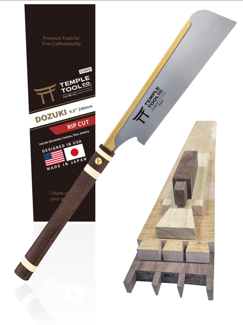 Temple Tool Co. Japanese Pull Saw - Rip-Cut 9.5 - Hand Saw for Dovetails, Tenons, Fine Joinery Dozuki Rip-Cut