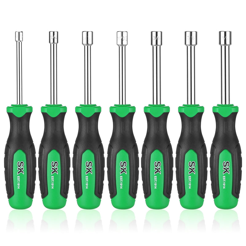 SK 7-Piece SAE Nut Driver Set, 3/16", 1/4", 5/16", 11/32", 3/8", 7/16", 1/2", Premium CR-V Construction, SureGrip Handle
