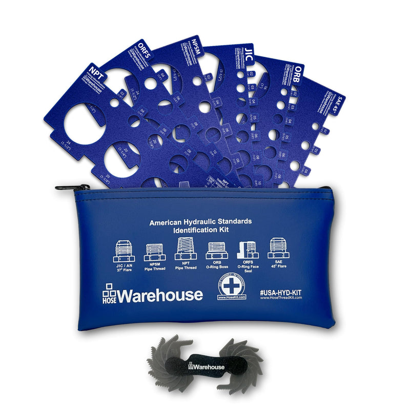 American Thread Identification Kit | Includes: Thread Pitch Gauge, Fitting Identification Cards, Vinyl Bag for Identifying NPT, JIC, ORFS, O-Ring Boss, NPSM, and SAE 45