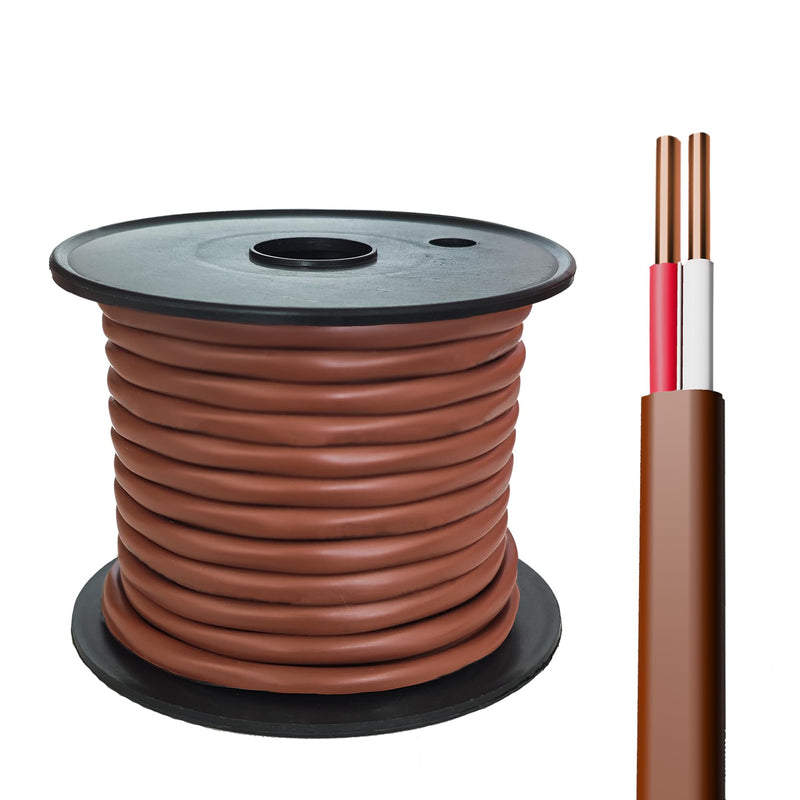 Thermostat Wire - Solid Copper 18 Gauge - CL2 - Power Circuit Cable (18/2Brown, 100ft) 18/2Brown