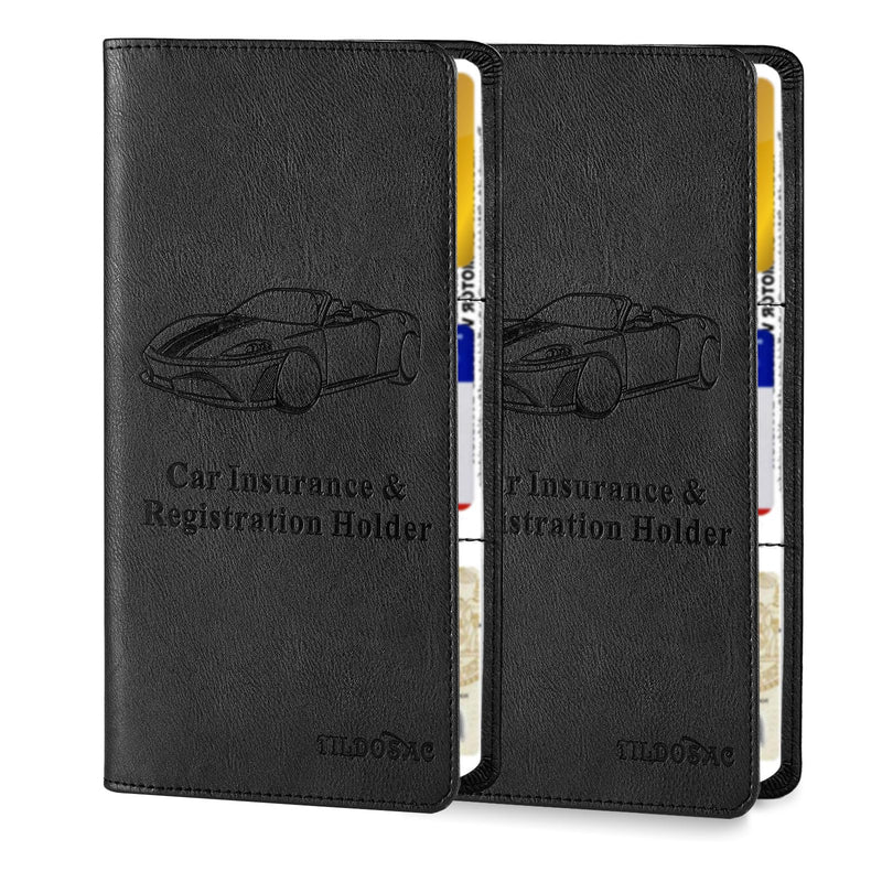 2Pack Leather Car Registration and Insurance Card Holder, Car Document Holder for Cards License with Magnetic Shut (Black) 2PACK-Black