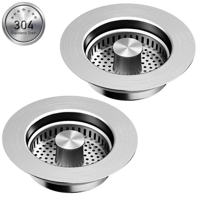 3 in 1 Kitchen Sink Drain Strainer [304 Stainless Steel Pop Up] Anti-Clogging Kitchen Sink Drain Stopper Stainless Steel Drainage Odor Filter Sink Plug for Us Standard 3-1/2 Inch (2 Pack) SUS304 Drain Strainer-2Packs