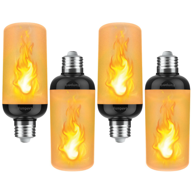 Hompavo Gen2 LED Flame Light Bulbs, Like Real Fire 4-Mode Flickering Light Bulbs with Upside Down Effect, E26 Flame Bulb for Halloween Christmas Party Patio Porch Home Indoor & Outdoor Decorations, 4 4 Pack