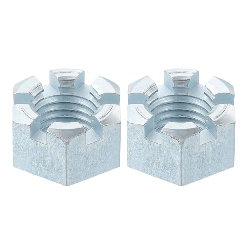 uxcell 1 1/8-7 UNC Hexagon Slotted Nut, Grade 6.8 Zinc-Plated Carbon Steel Hex Nuts Good for Machinery Repairing, Silver, 2Pcs 2