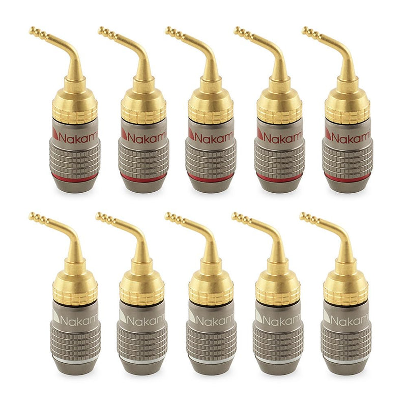 Nakamichi FanLock Excel Series 24k Gold Plated 2mm Pin Plug Banana 10 AWG - 18 AWG Gauge Size 4mm for Spring Clip Speakers Amplifier Hi-Fi Home Theatre Wire Cable Quick Connector, 10 Pcs (5-Pairs) 10 Pcs (5-Pairs)
