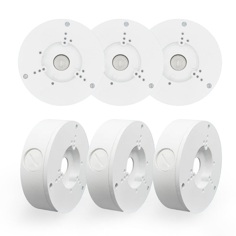 6 PackPFA130-E Security Camera Junction Box-Premium ABS Security Camera Mount Bracket-Waterproof Universal Camera Junction Box for Mounting Surveillance Cameras-Outdoor Security Camera Box White Pack of 6