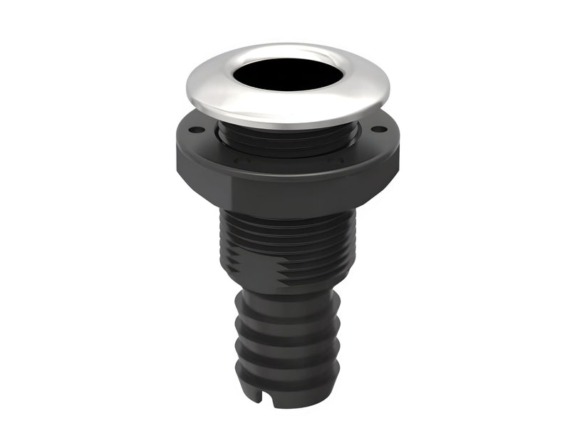 SEAFLO Thru Hulls Fitting Thru-Hull with Check Valve, 5/8”, 3/4”, 1”, 1-1/8”, 1-1/4”, 1-1/2”, or 2” Sizes, White/Black, Polypropylene/Nylon, 4-Year Warranty, (Choose Color, Size, and Pack Size) 1-1/2" 1-pack Stainless-Steel Capped