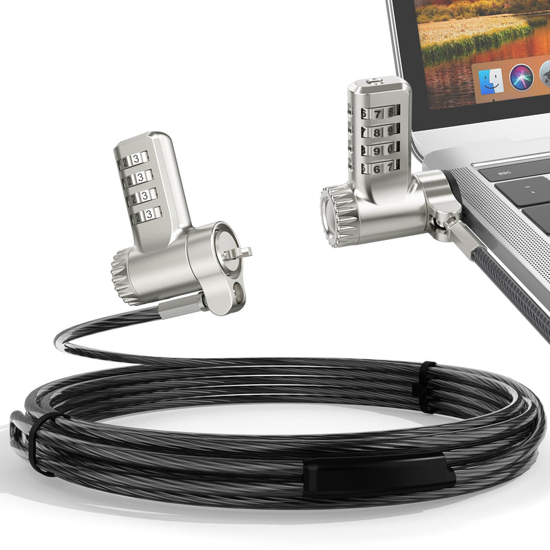AboveTEK 3-in-1 Universal Laptop Cable Lock - Professional Laptop Security Combination Lock Compatible with K-Slot, Nano & Wedge Slot - Resettable 4-Digit Steel Locking Cable with 360° Rotating Head
