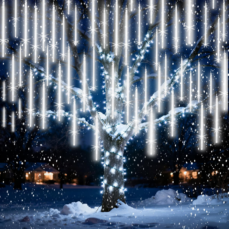 Christmas Lights Outdoor 16 Inch 20 Tubes Meteor Shower Rain Light, Waterproof Falling Icicle String Lighting for Xmas Tree Yard House Decor,Shine White Shine White 16 IN 20 Tube