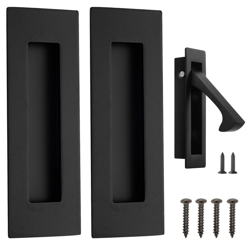 Malimali 6 Inch Recessed Finger Flush Pulls for Pocket Door Closet Door, Sliding Barn Door Handle, Matte Black Stainless Steel Rectangular Door Edge Pulls Hardware(3 Pack A) Stainless Steel Black (3 Pack A)